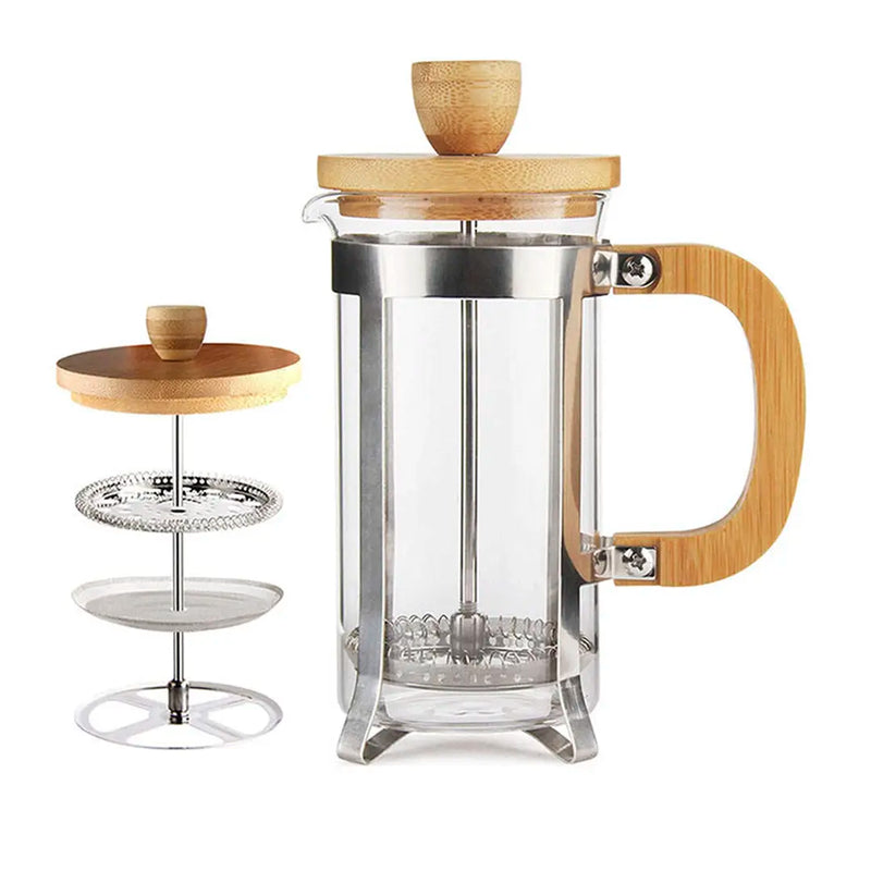 Cafeteira Prensa Francesa com Tampa e Alça de Bambu