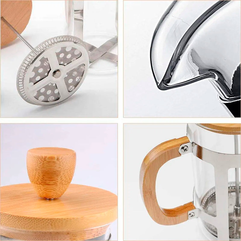 Cafeteira Prensa Francesa com Tampa e Alça de Bambu