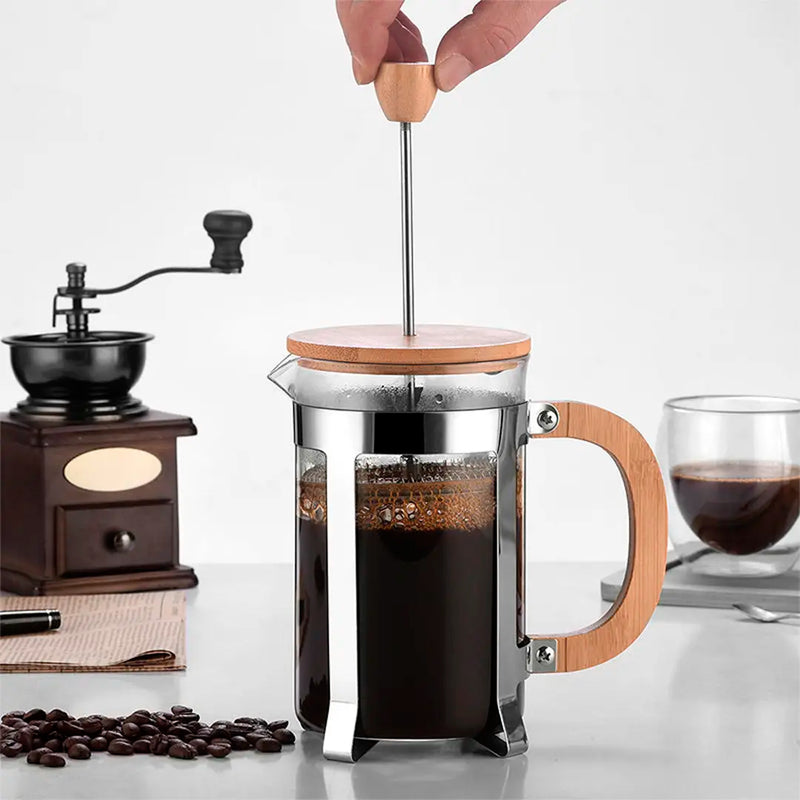 Cafeteira Prensa Francesa com Tampa e Alça de Bambu