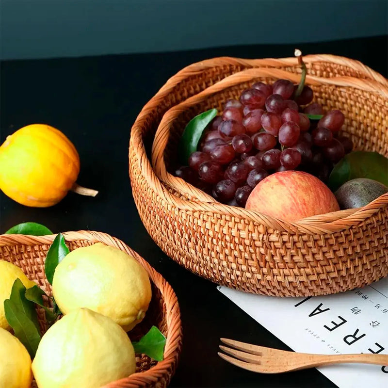 Cesta de Palha de Vime Feita à Mão