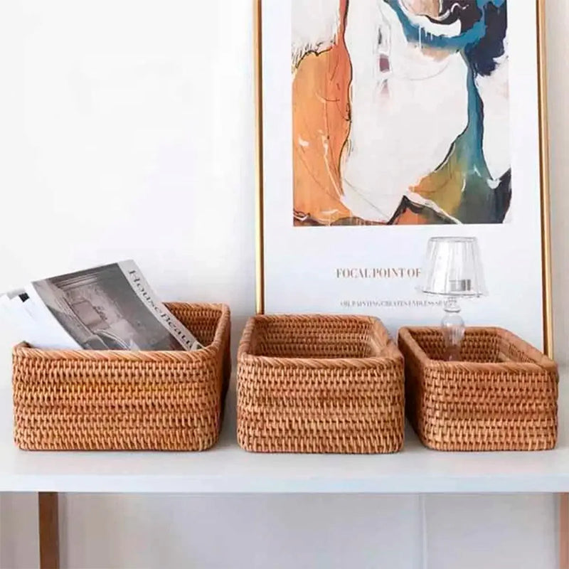 Cesto de Palha Rattan Feito à Mão