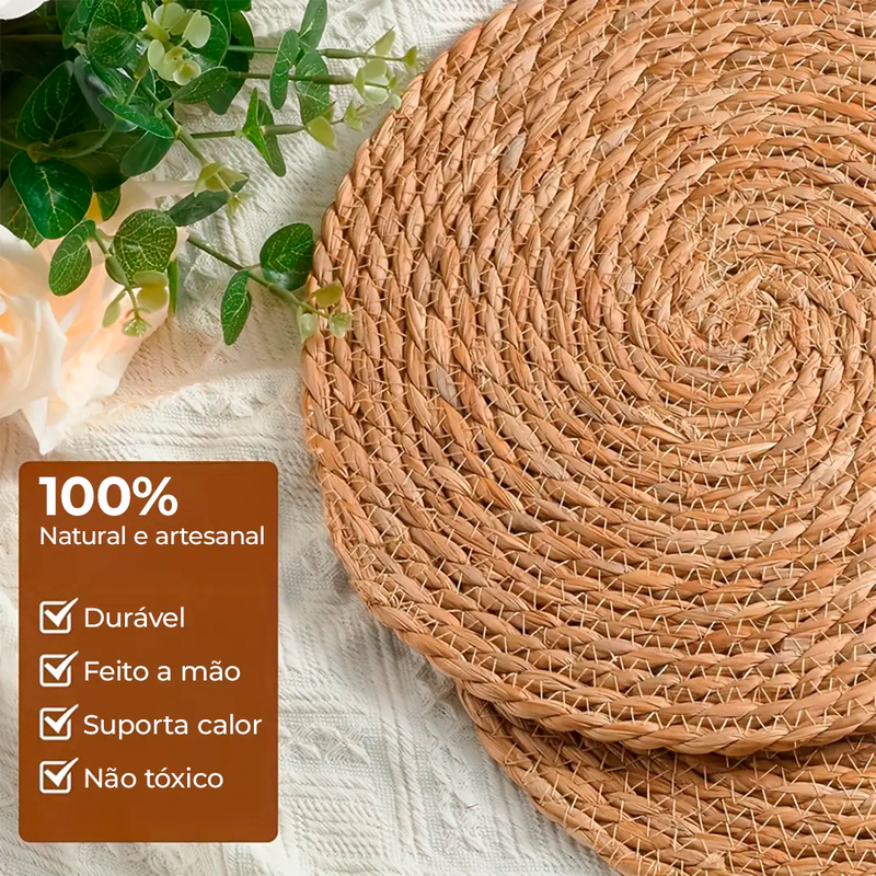 Jogo Americano Redondo de Rattan Natural