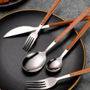 Jogo de Talheres Inox com Cabo de Madeira 30 peças
