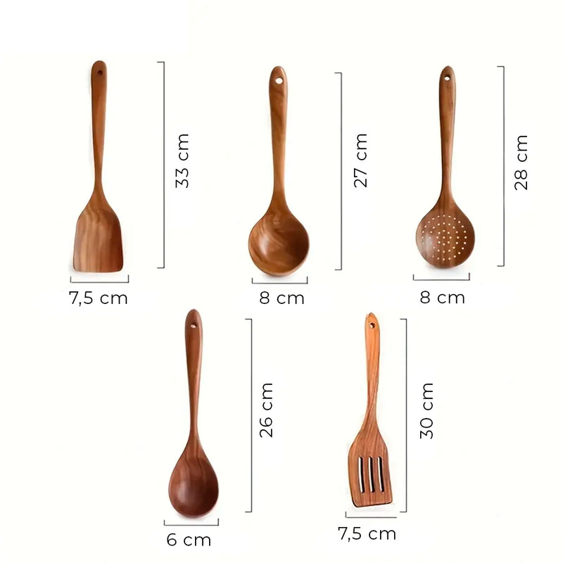 Kit Utensílios de Cozinha 5 peças de Madeira