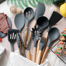 Kit Utensílios de Cozinha 12 Peças de Silicone com Cabo de Madeira