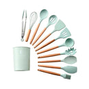 Kit Utensílios de Cozinha 12 Peças de Silicone com Cabo de Madeira