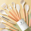 Kit Utensílios de Cozinha 12 Peças de Silicone com Cabo de Madeira