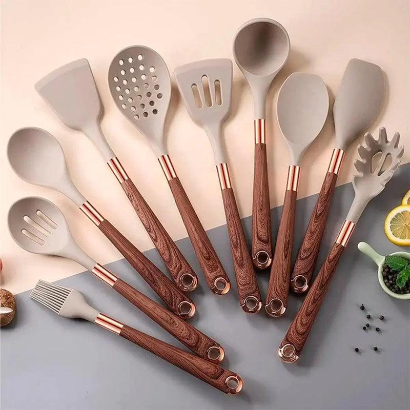 Kit Utensílios de Cozinha de Silicone Rose Gold 6 ou 10 Peças