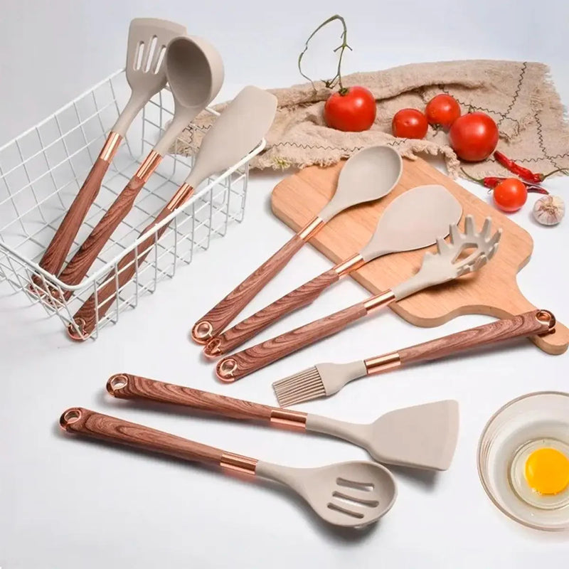 Kit Utensílios de Cozinha de Silicone Rose Gold 6 ou 10 Peças