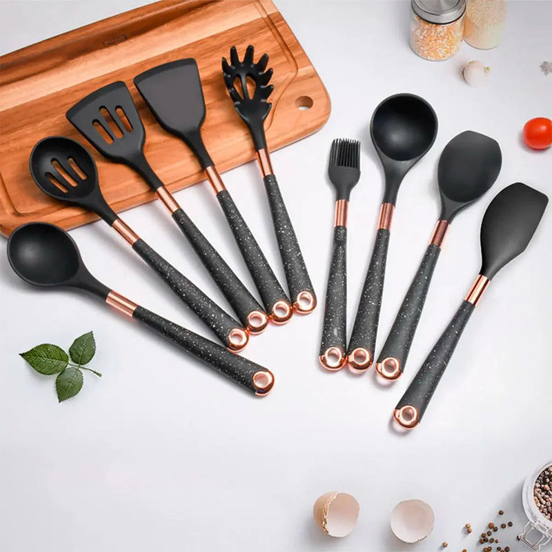 Kit Utensílios de Cozinha de Silicone Rose Gold 6 ou 10 Peças