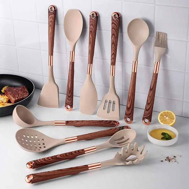 Kit Utensílios de Cozinha de Silicone Rose Gold 6 ou 10 Peças
