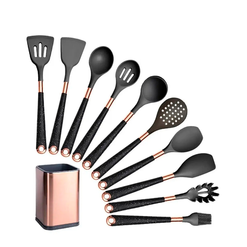 Kit Utensílios de Cozinha de Silicone Rose Gold 6 ou 10 Peças