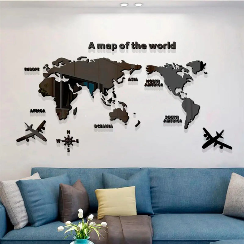 Mapa Mundi de Parede em Acrílico 3D