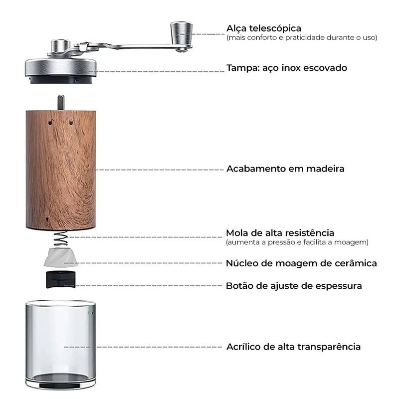 Moedor de Café Manual Aço Inox e Madeira