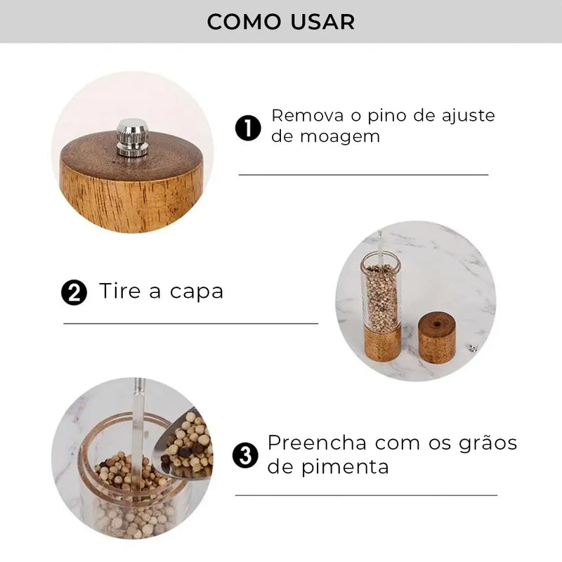Moedor de Pimenta Manual de Madeira