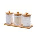 Porta Cotonete e Algodão com Tampa de Bambu