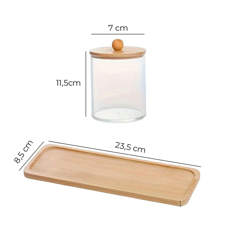 Porta Cotonete e Algodão com Tampa de Bambu