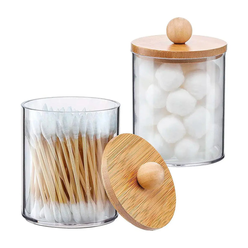 Porta Cotonete e Algodão com Tampa de Bambu