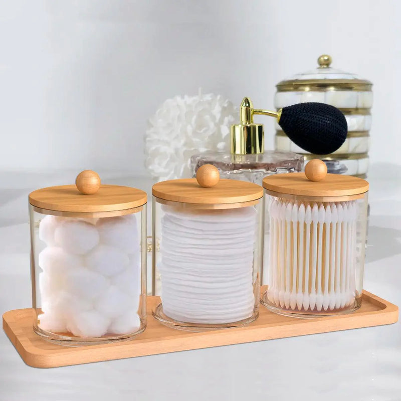 Porta Cotonete e Algodão com Tampa de Bambu