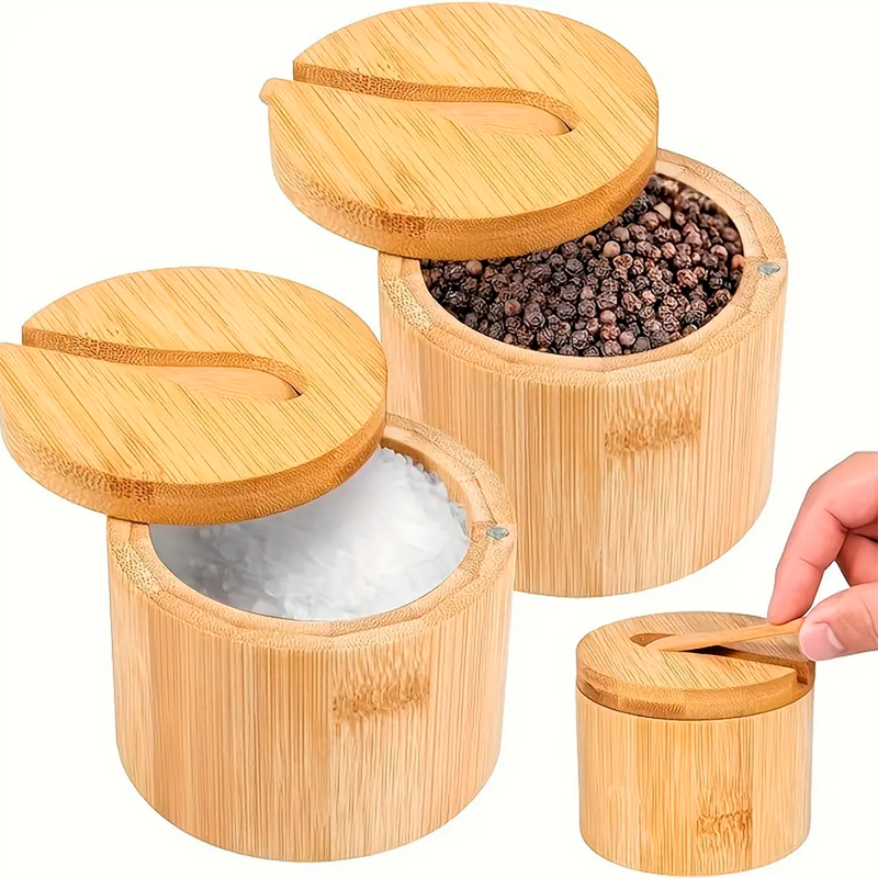 Porta Temperos de Bambu Natural com Tampa Magnética - 2 unidades