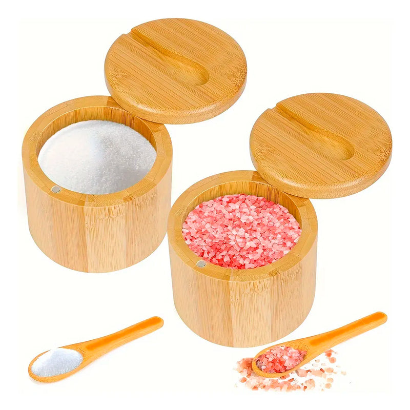 Porta Temperos de Bambu Natural com Tampa Magnética - 2 unidades