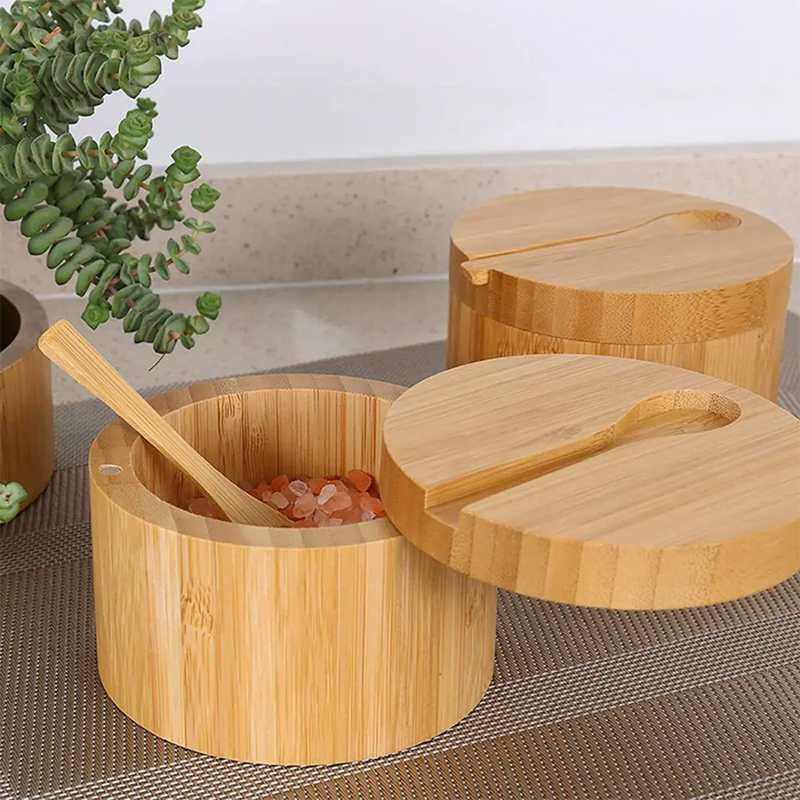 Porta Temperos de Bambu Natural com Tampa Magnética - 2 unidades