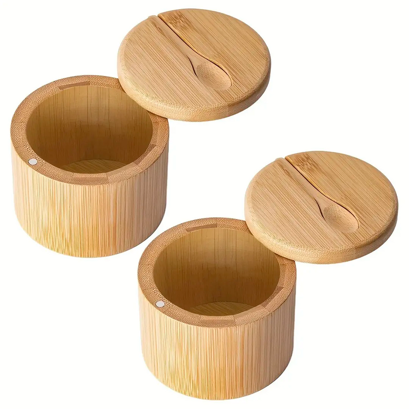 Porta Temperos de Bambu Natural com Tampa Magnética - 2 unidades