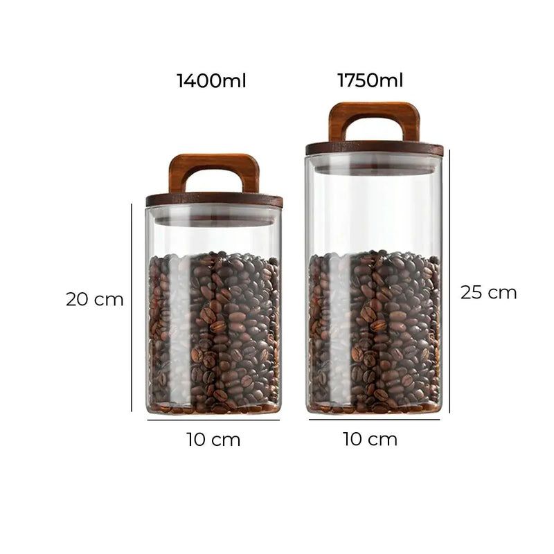 Pote Hermético de Vidro com Tampa de Madeira