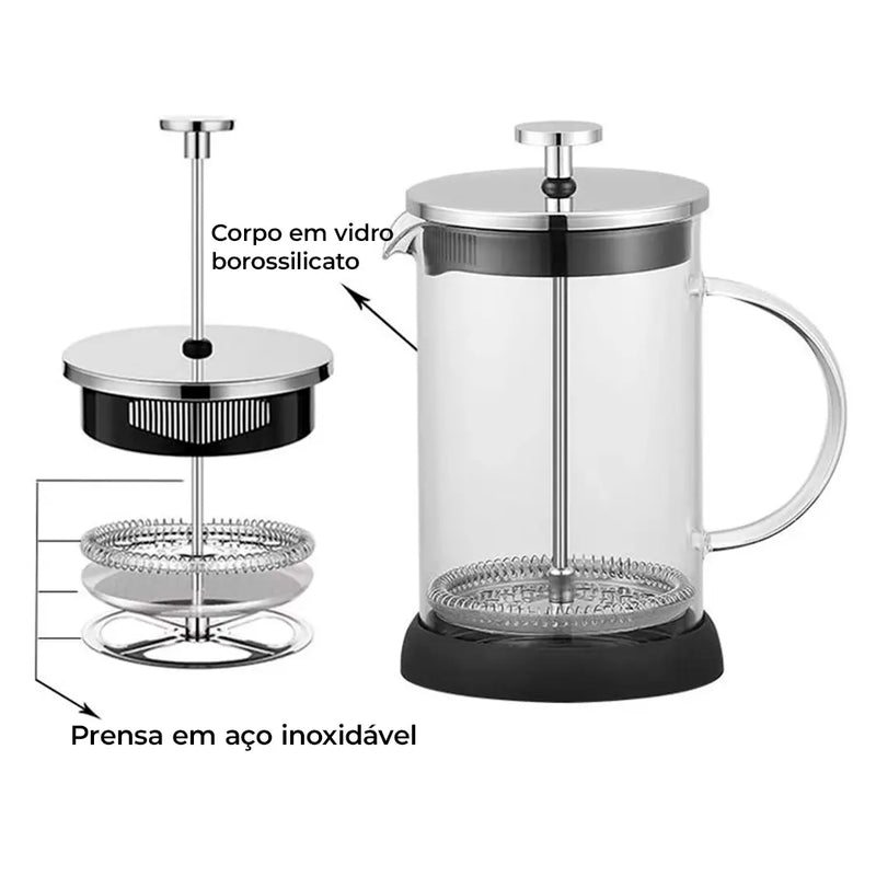 Prensa Francesa de Vidro e Aço Inox