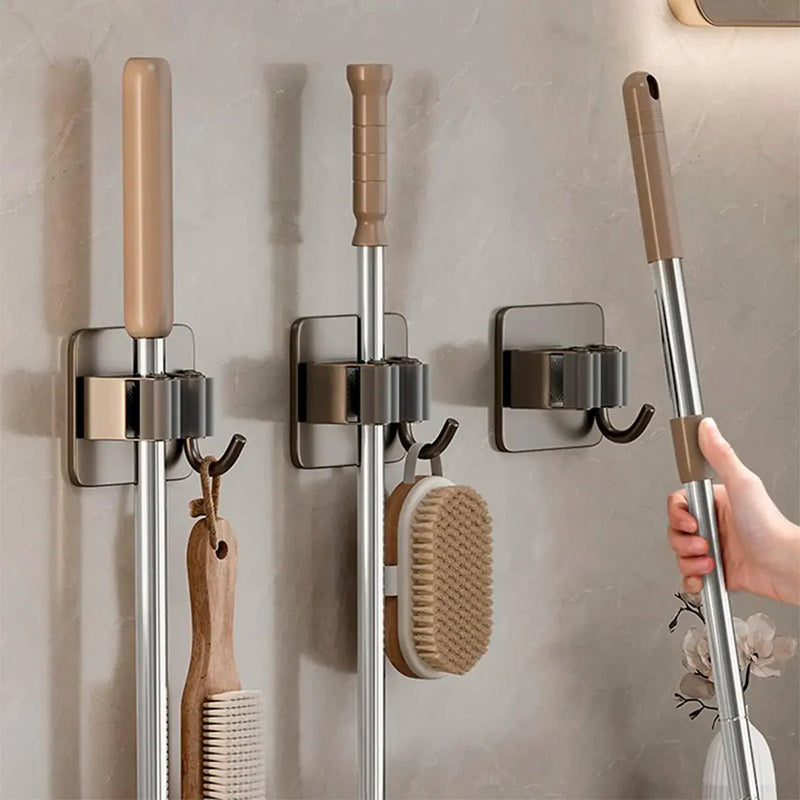 Suporte Organizador em Aço Inoxidável para Vassouras e Rodos