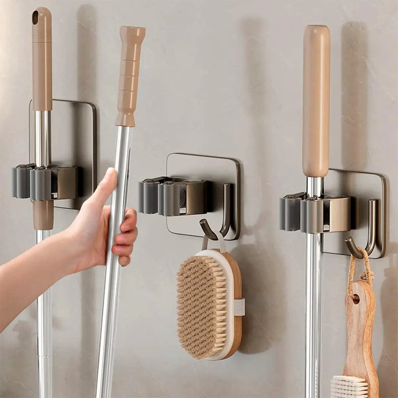 Suporte Organizador em Aço Inoxidável para Vassouras e Rodos