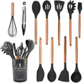 Kit Utensílios de Cozinha 12 Peças de Silicone com Cabo de Madeira