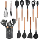 Kit Utensílios de Cozinha 12 Peças de Silicone com Cabo de Madeira