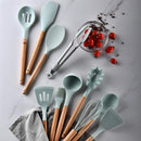 Kit Utensílios de Cozinha 12 Peças de Silicone com Cabo de Madeira