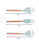 Kit Utensílios de Cozinha 12 Peças de Silicone com Cabo de Madeira