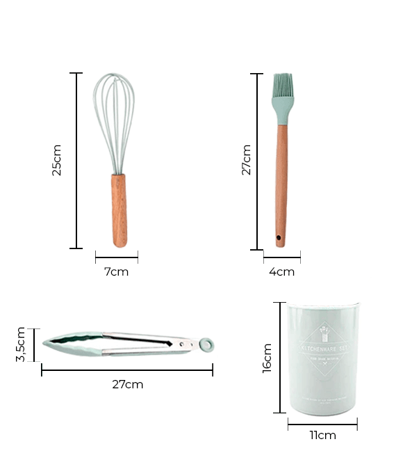 Kit Utensílios de Cozinha 12 Peças de Silicone com Cabo de Madeira