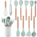 Kit Utensílios de Cozinha 12 Peças de Silicone com Cabo de Madeira