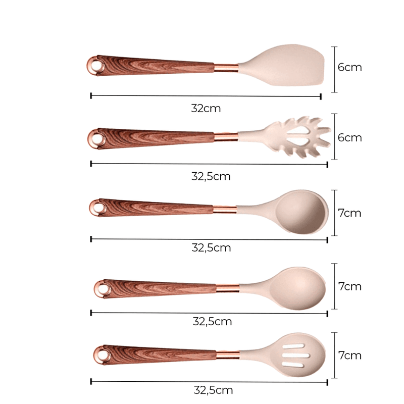 Kit Utensílios de Cozinha de Silicone Rose Gold 6 ou 10 Peças