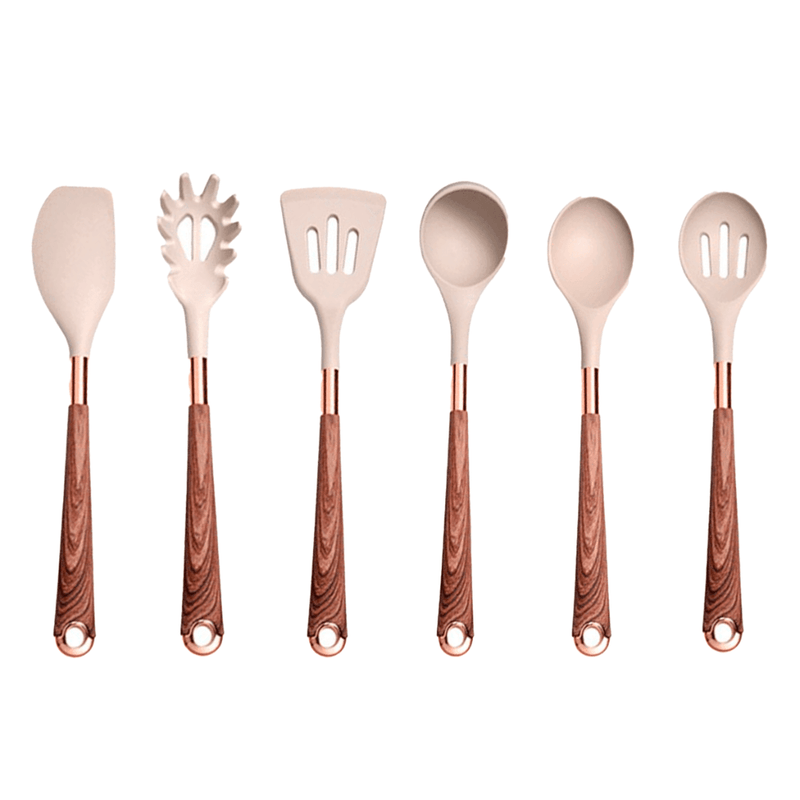 Kit Utensílios de Cozinha de Silicone Rose Gold 6 ou 10 Peças